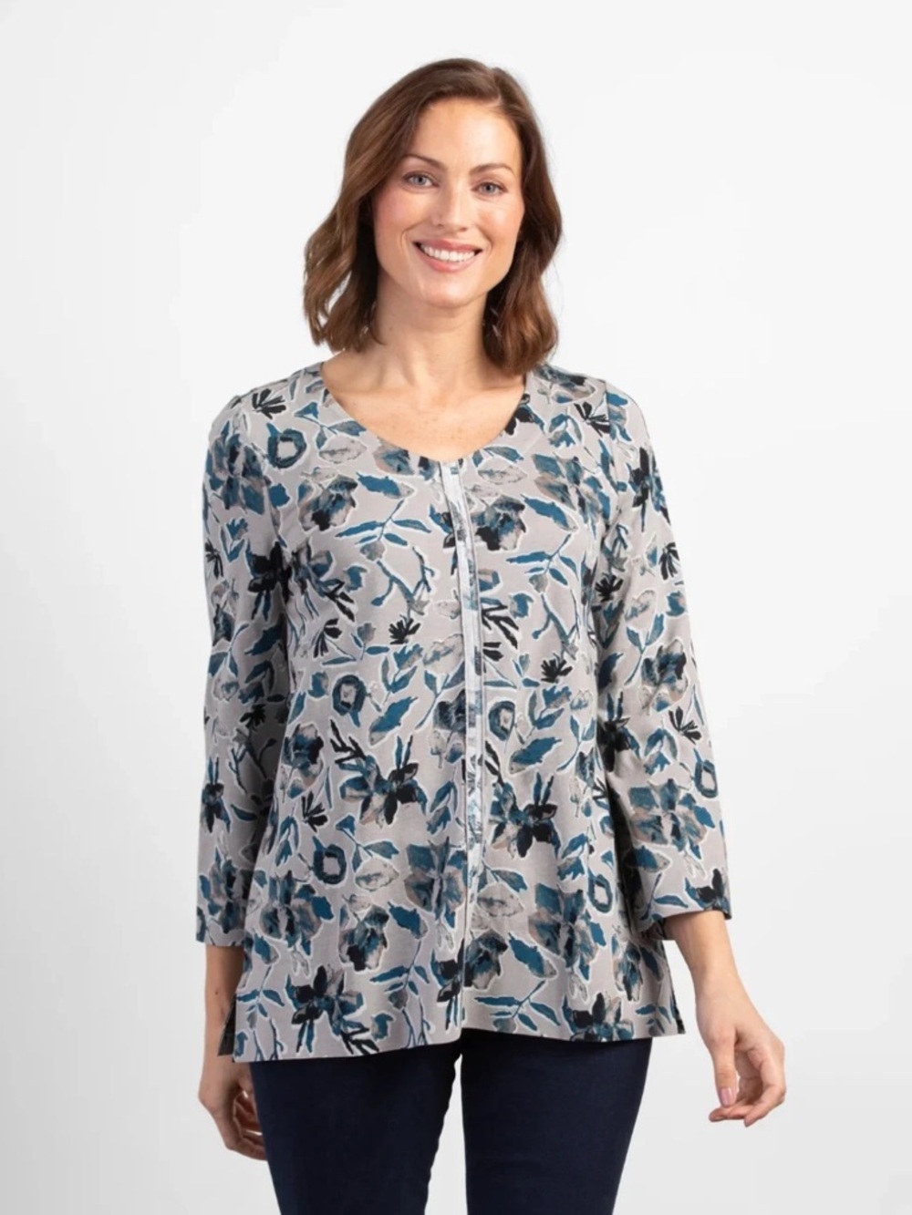 Habitat Grey & Blue Floral Swing Tunic Top Small - Picture 2 of 8